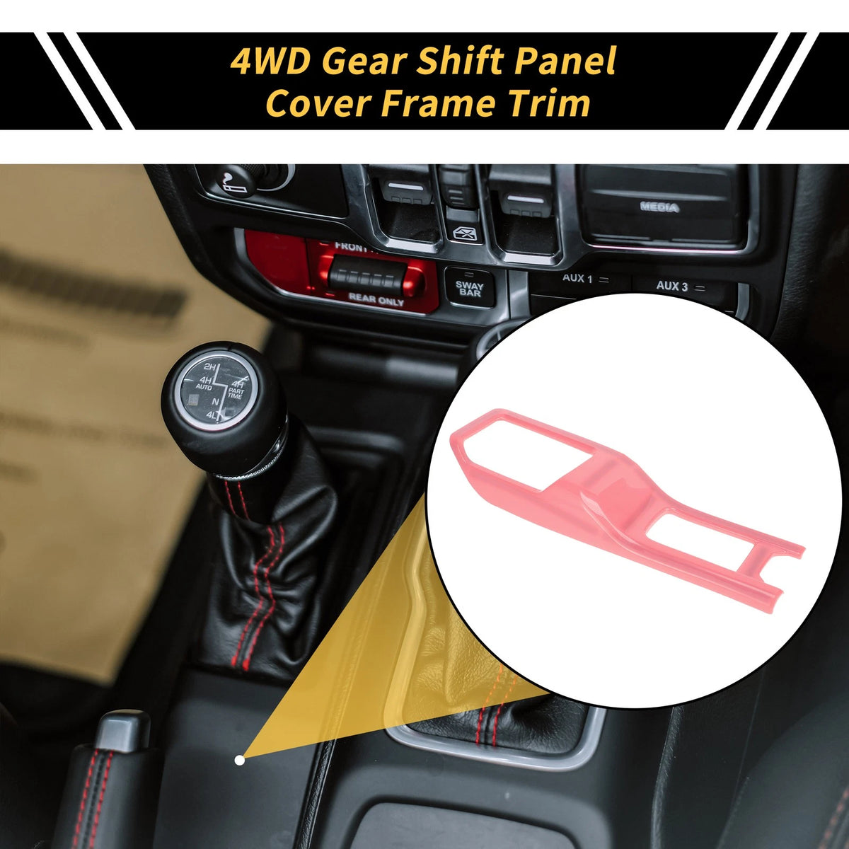 4WD Gear Shift Panel Cover Trim for Jeep Wrangler JL JLU (2018-2024) Pink
