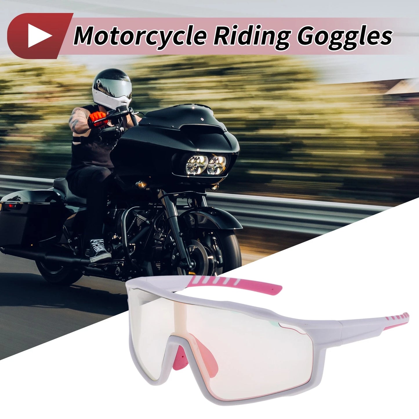 Motorcycle Riding Goggles Light Pink Lens White Pink Frame PC UV400
