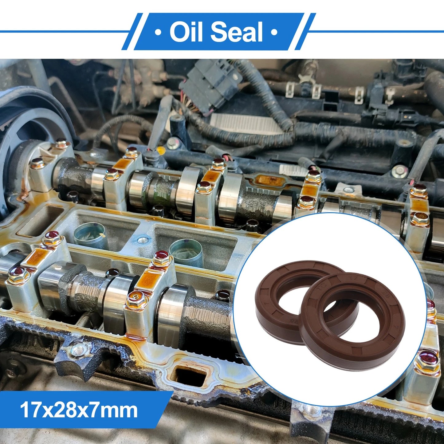 Oil Seal 17x28x7mm 2 x Seal Ring Rotary Shaft Seal FKM Rubber Brown