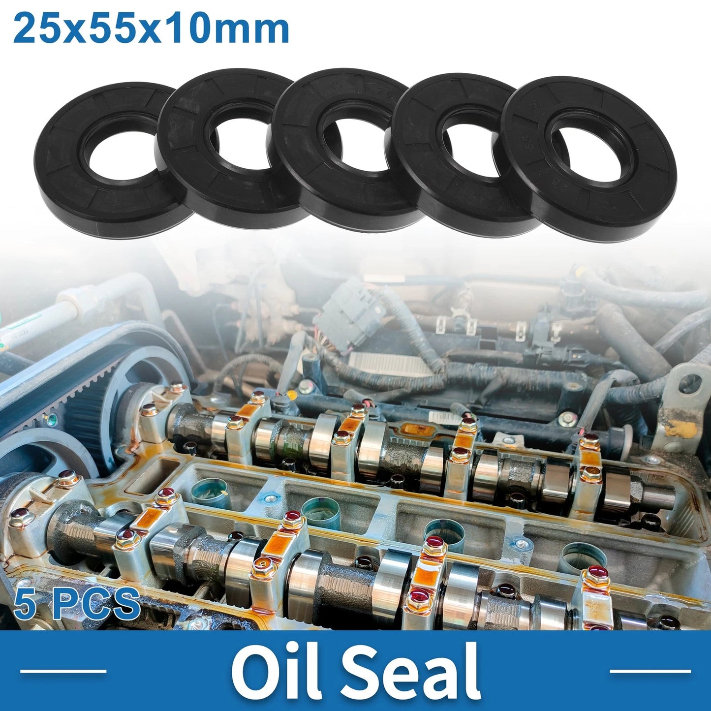 Oil Seal 25x55x10mm Nitrile Rubber Black 5 pcs for Make Model