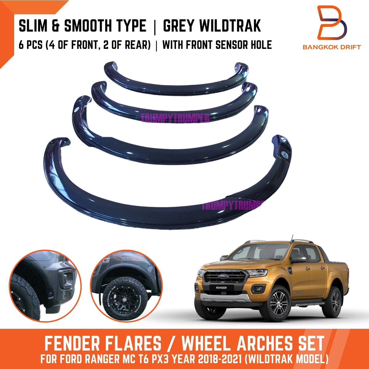3" Slim Fender Flare for Ford Ranger 2018-2022 PX3 - Monument Grey