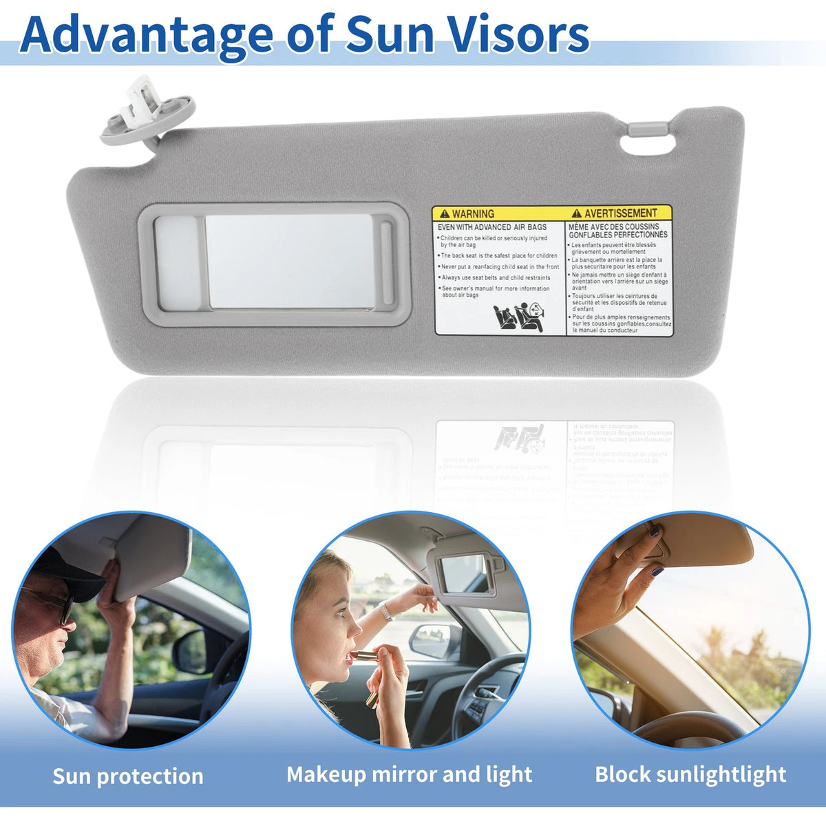 Gray Left Sun Visor w/ Vanity Mirror & Light for Toyota Tacoma (2005-2015)