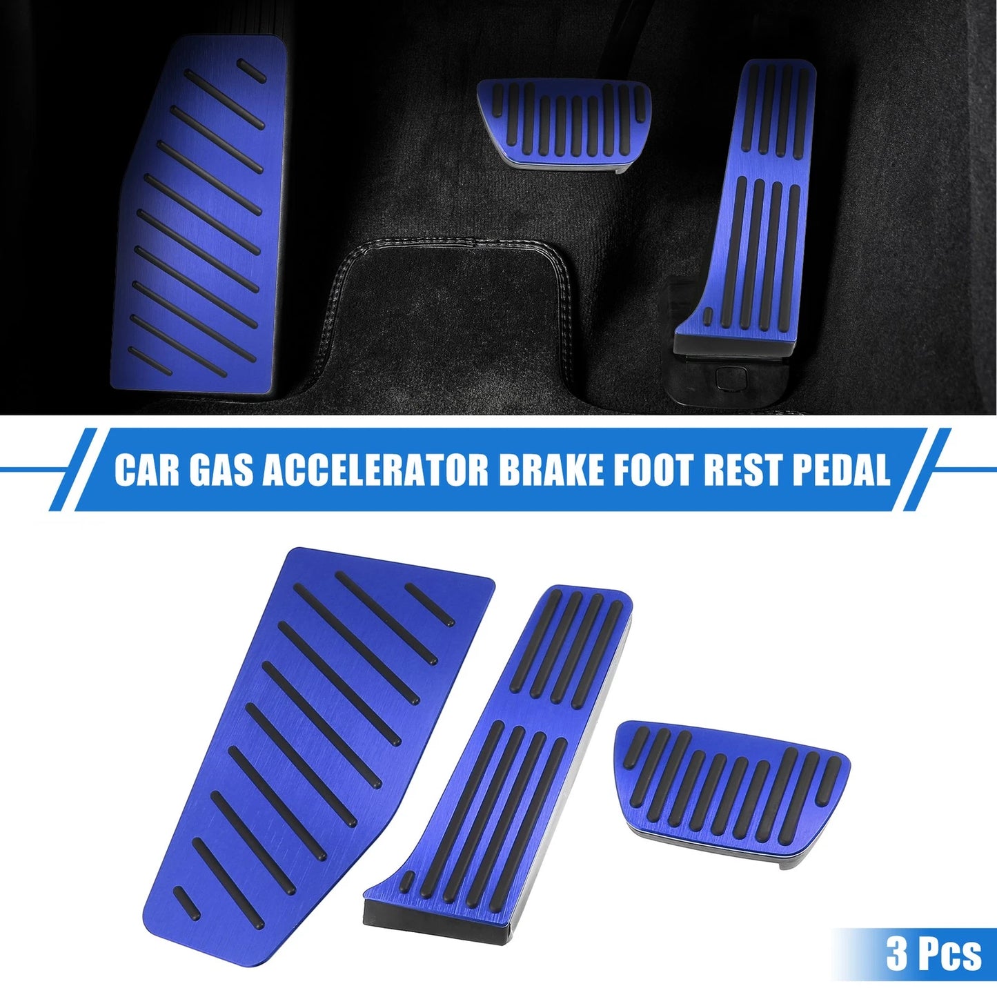 3 x Car Gas Accelerator Brake Foot Rest Pedals for Toyota RAV4 (2019-2021) Blue