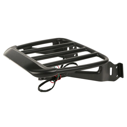 Black Two-Up Detachable Luggage Rack with LED Light for Harley Softail (1984-2005)