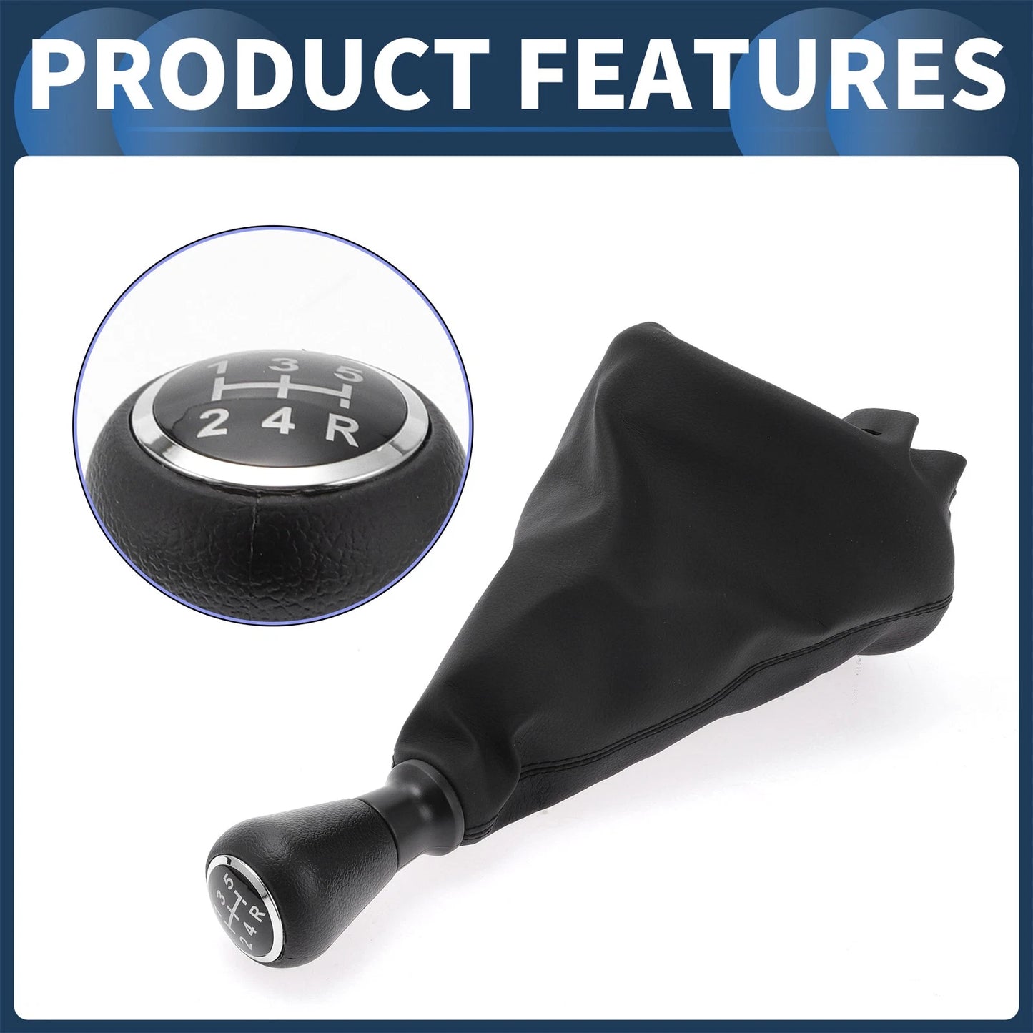 5 Speed Gear Shifter Knob & Cover for Peugeot 206 (2005-2008) Black Faux Leather