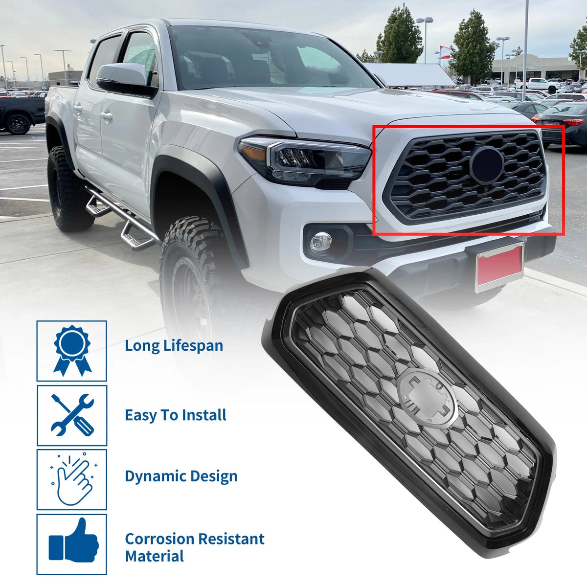 Front Bonnet Bumper Grille for Toyota Tacoma 2021-2023 Black Deep Gray