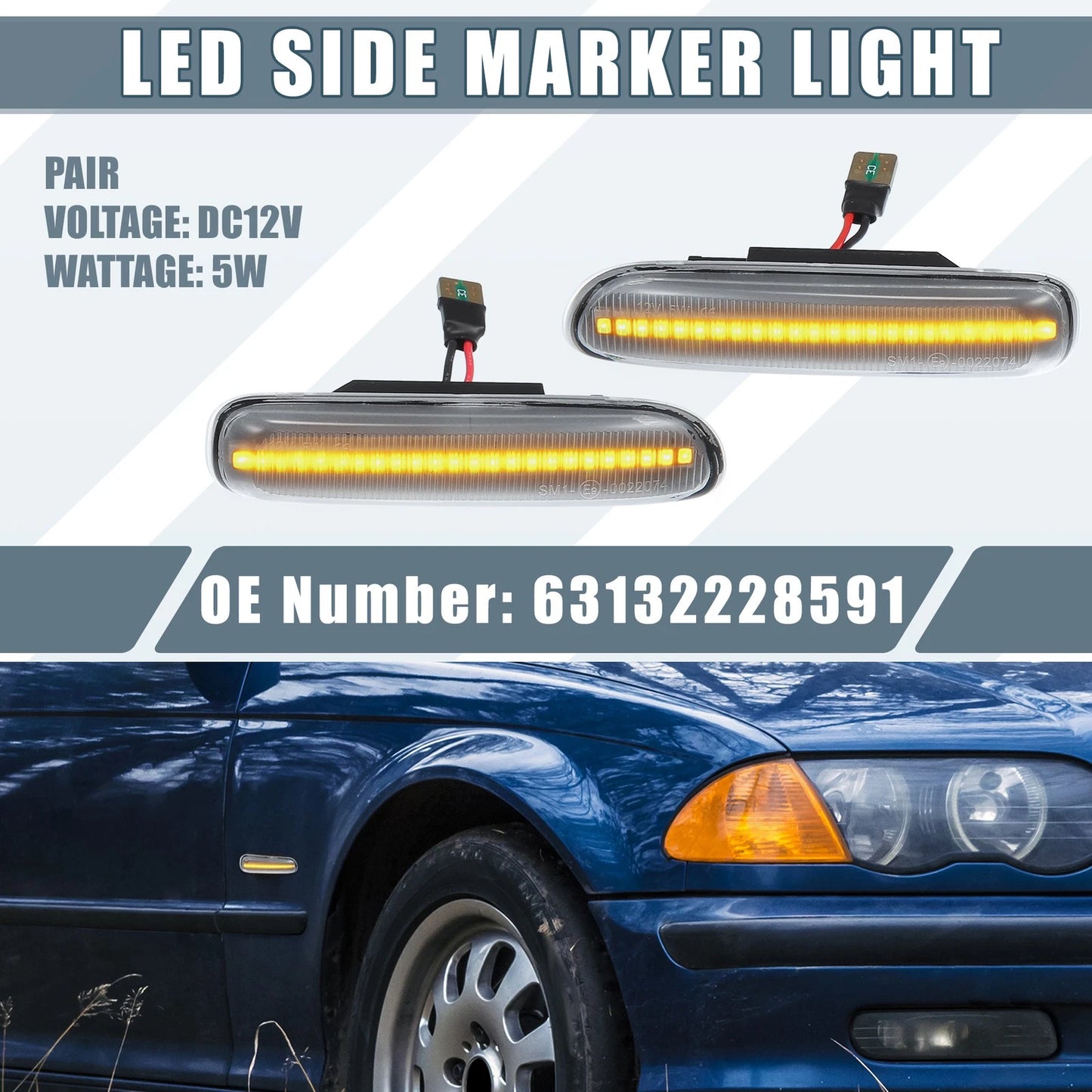 LED Side Marker Amber Light  Clear Lens for BMW 325i 330i E46 (2001-2006)