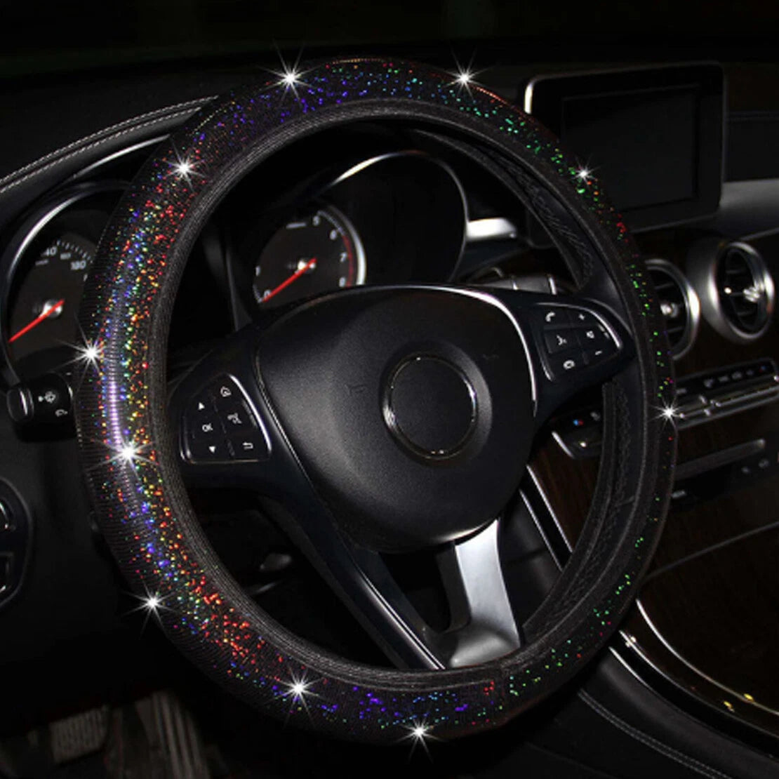 15" Diamond Bling Steering Wheel Cover for Car SUV (Fits Most Models)