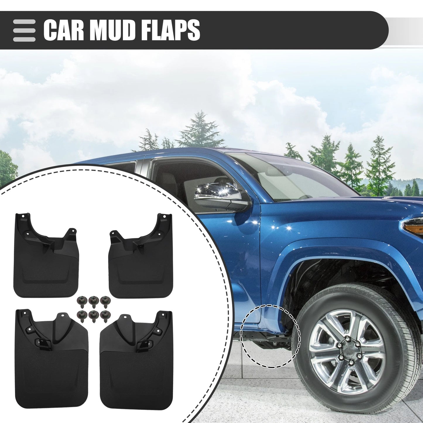 Mud Flaps Splash Guards  Black for Toyota Tacoma (2023)