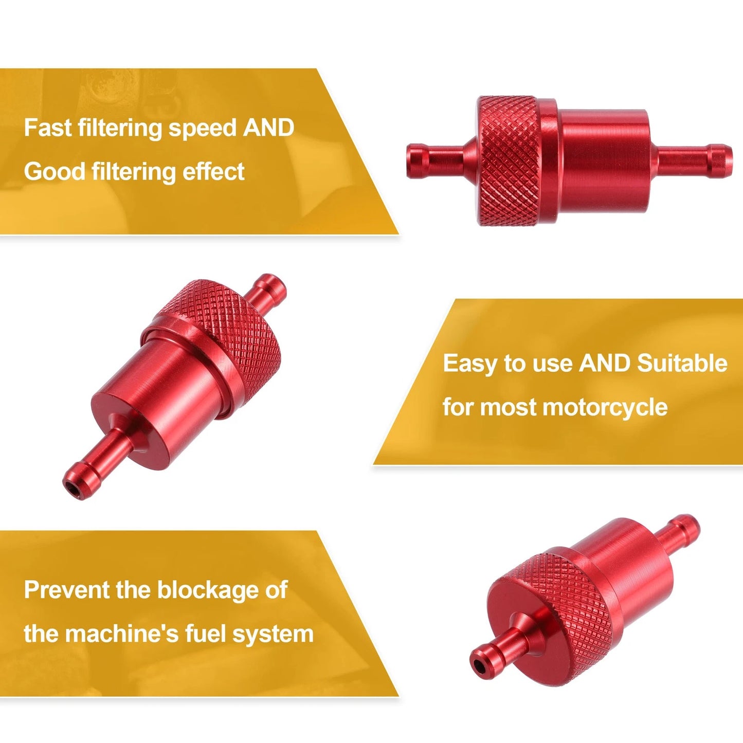 8mm Dia Hose Aluminum Alloy for Motorcycles Petrol Oil Fuel Filter Red