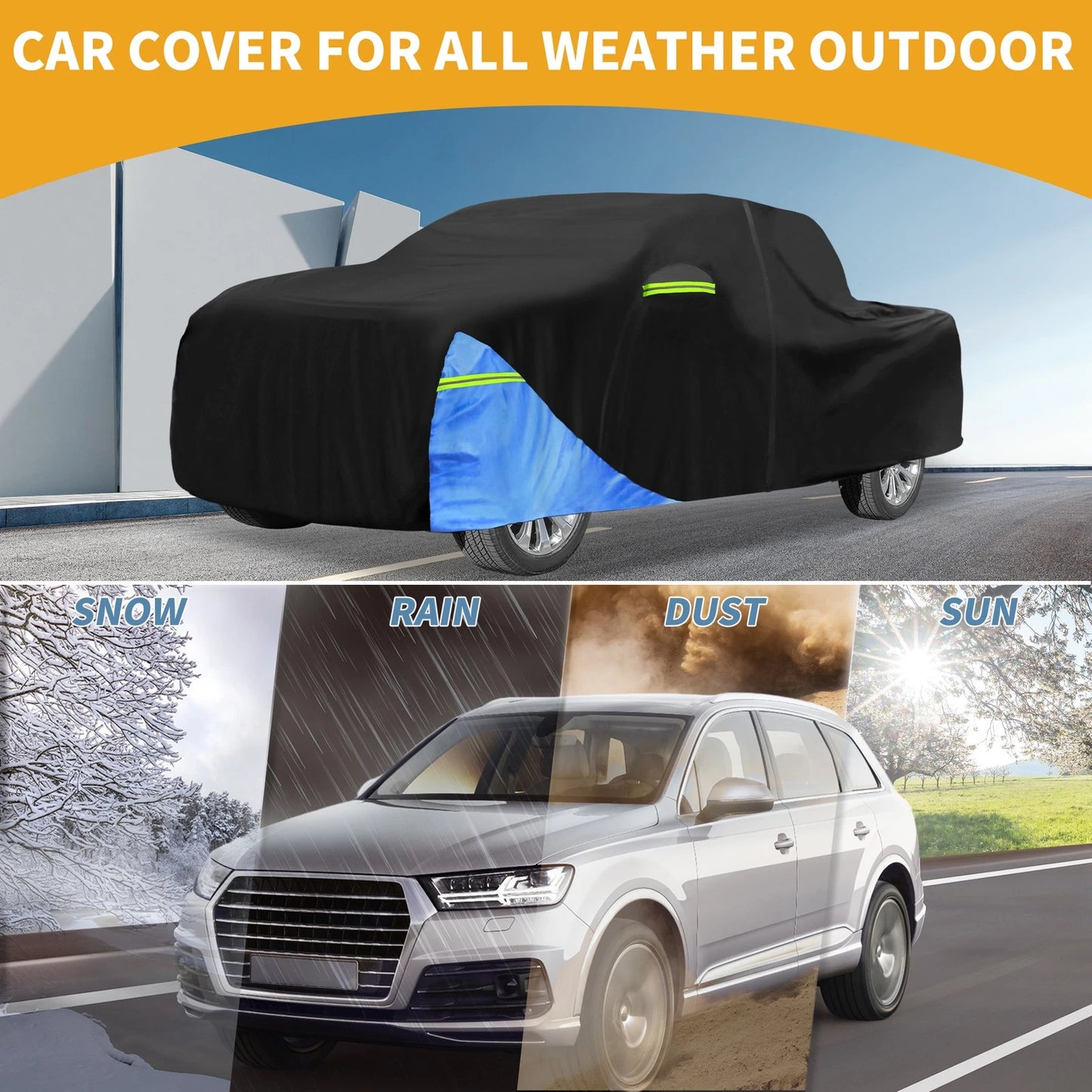 Waterproof Car Cover with Door Zipper for GMC Sierra Oxford Cloth Black Blue