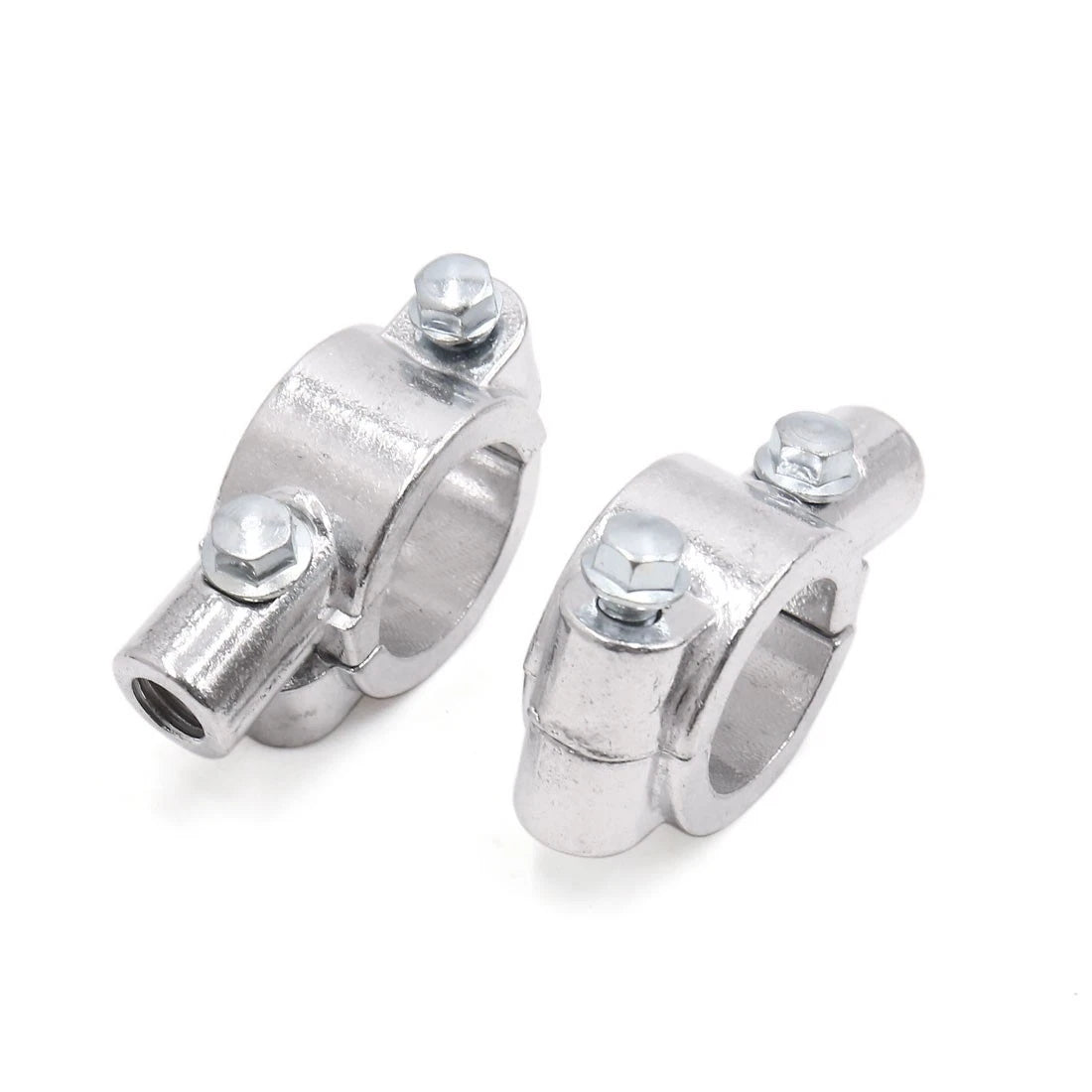 2 x 9mm Thread 1in Handlebar Mirror Holder Clamp Adaptor Silver Tone