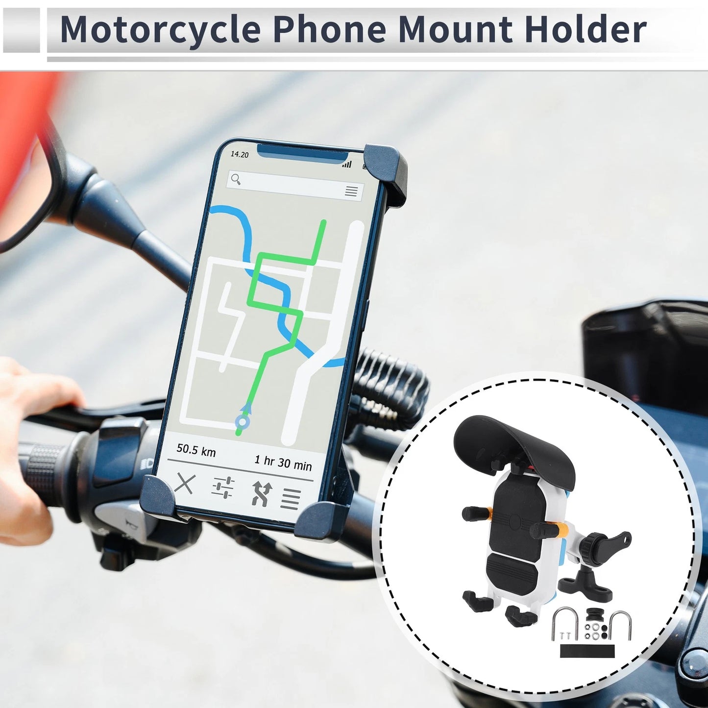Motorcycle Phone Mount Holder for Handlebar Mount 4.7–7.2 Inches Nylon