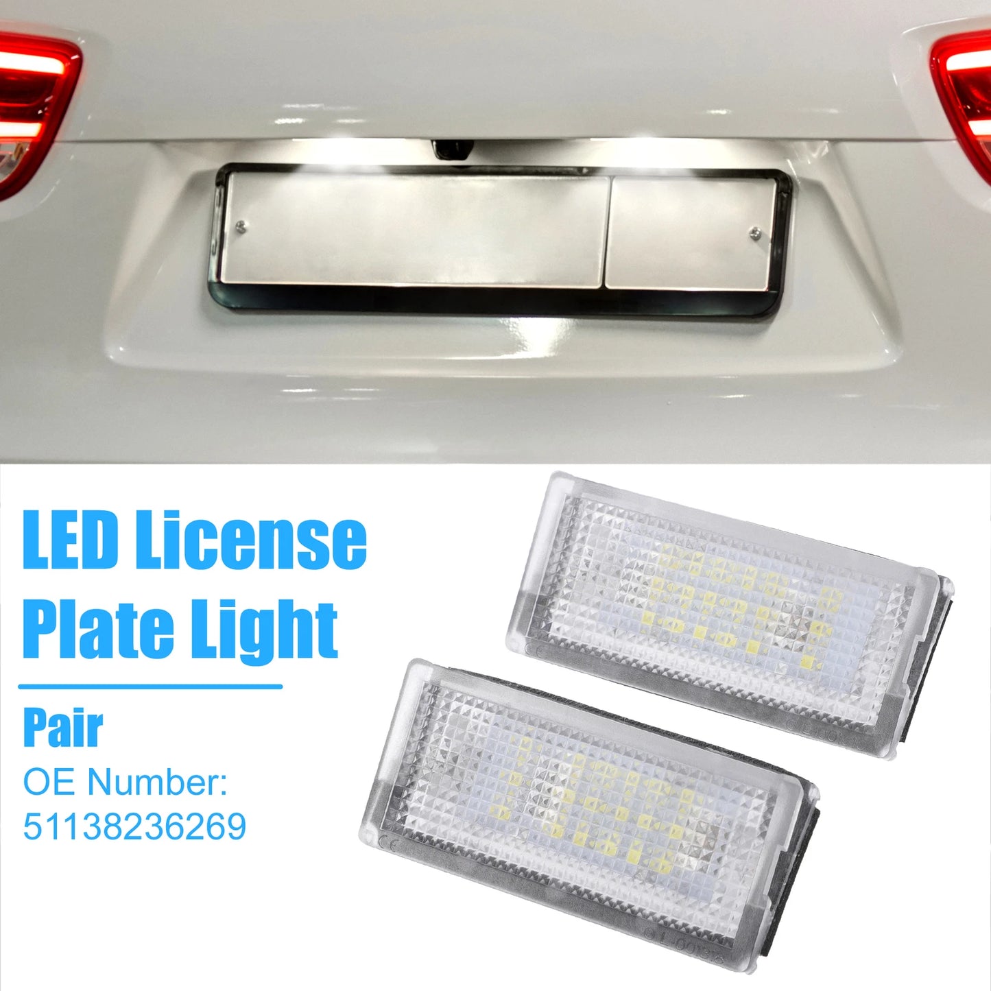 2 x White LED License Plate Lights for BMW 323i 328i E46 (1999-2000)