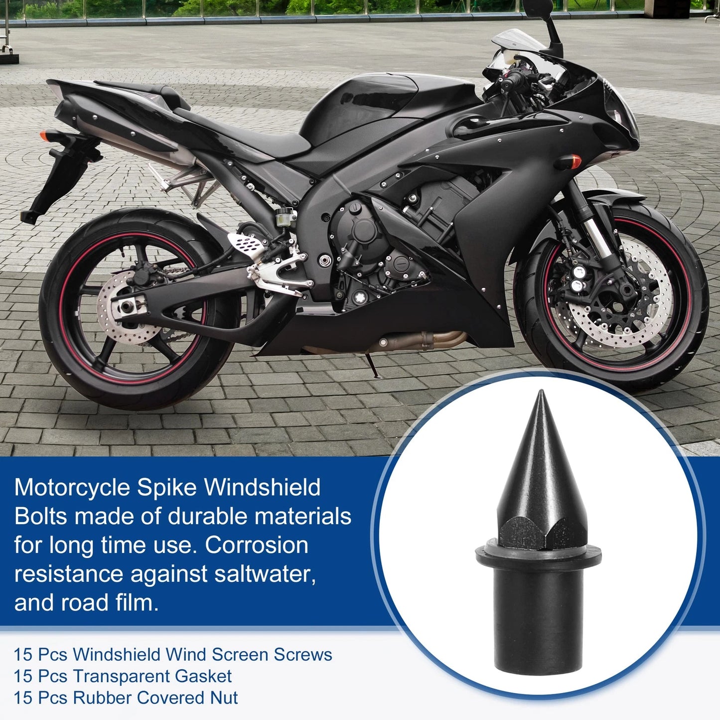 15pc / Motorcycle Fairing Bolts Windshield Screws M5 Nuts / for Motorcycle