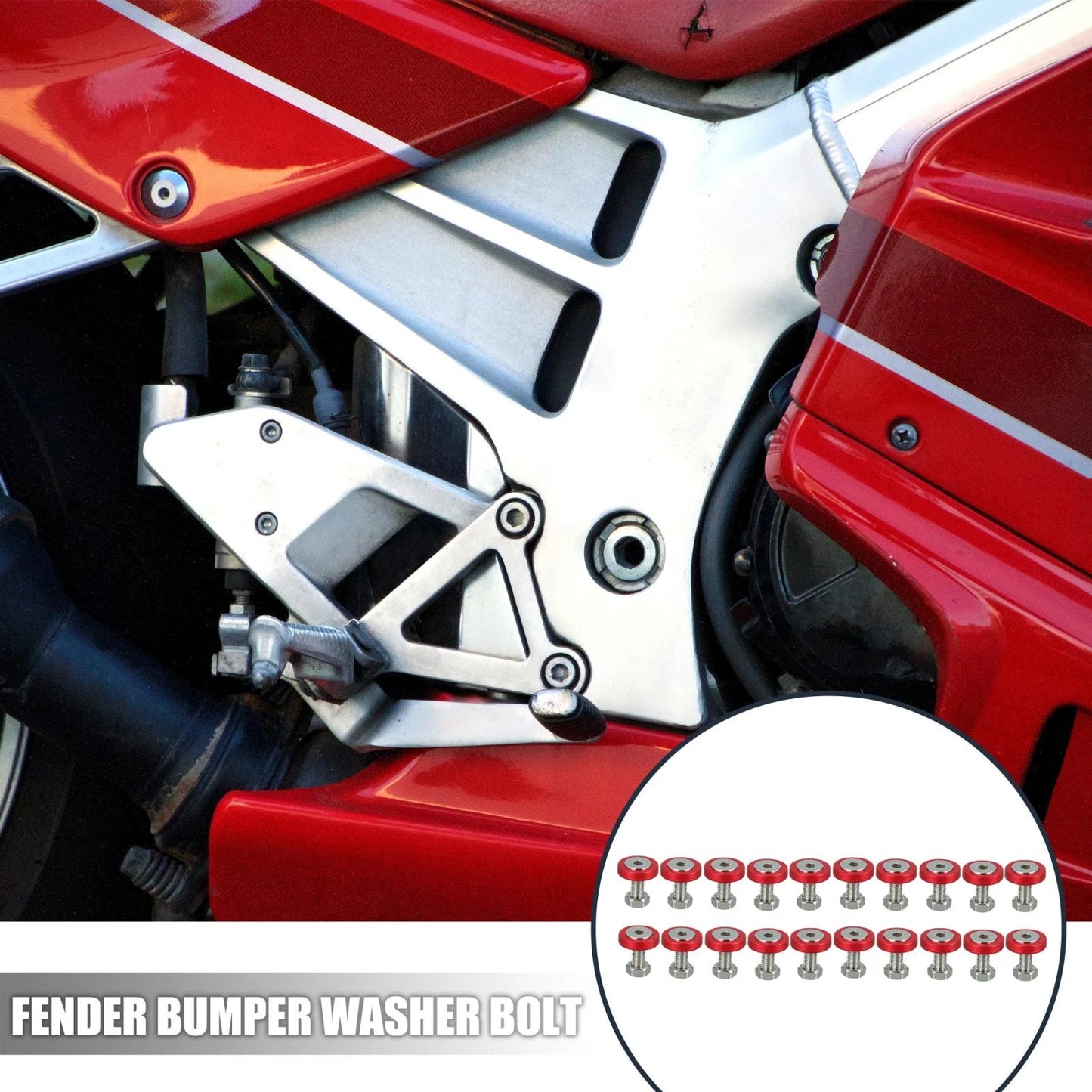 20 x Red M6 Fender Bumper Washer Bolt Nuts Kit Fastener for Motorcycle Car