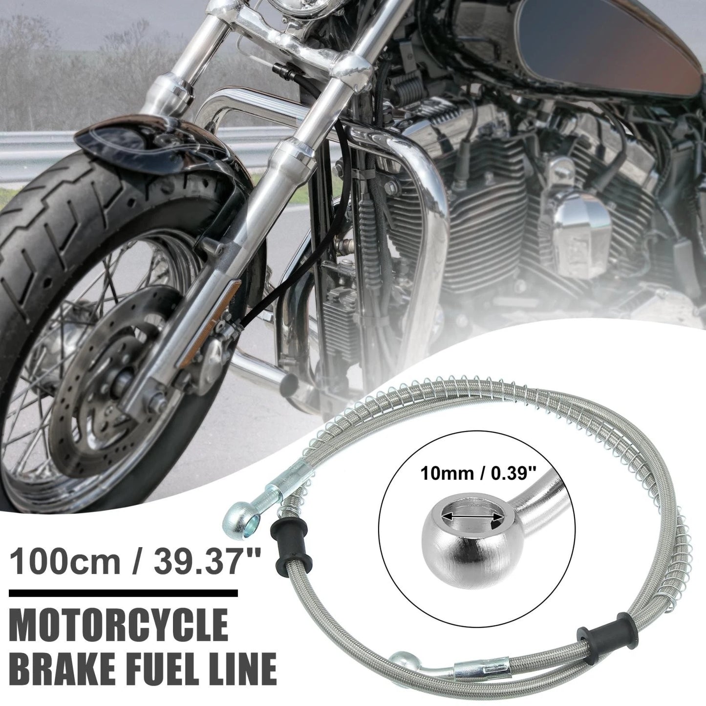 100cm 39.37in 10mm Braided Brake Clutch Oil Hoses for Motorcycle Silver Tone