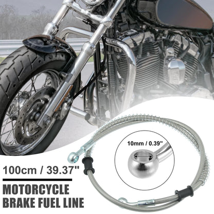 100cm 39.37in 10mm Braided Brake Clutch Oil Hoses for Motorcycle Silver Tone