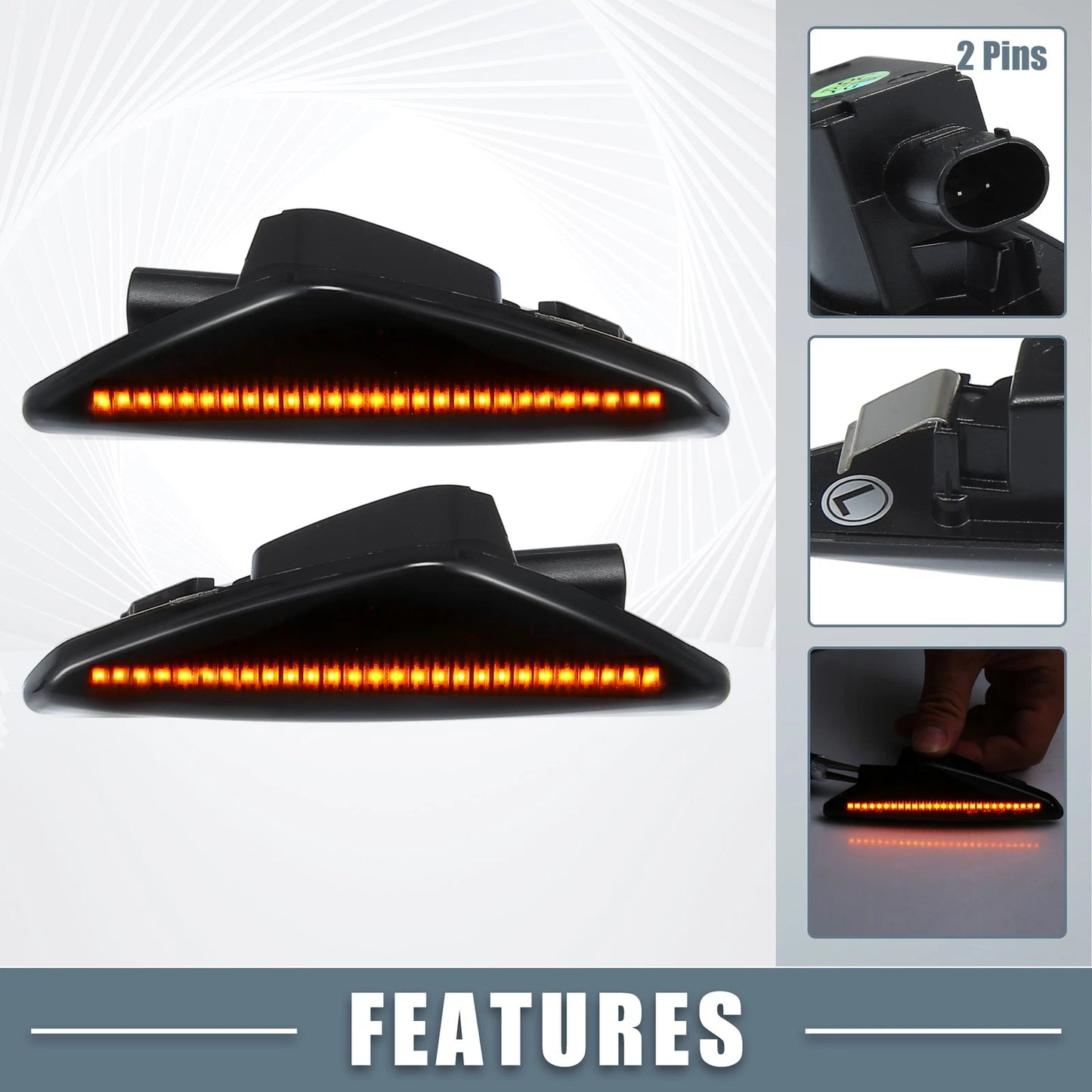 LED Side Marker Amber Light for BMW X3 2011-2014 (2 x Black Lens)