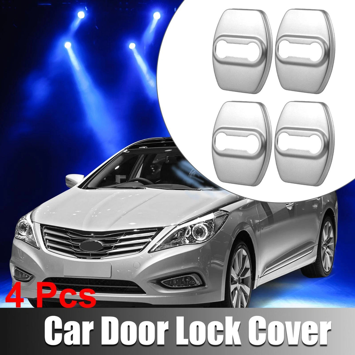 4 x Car Door Lock Latch Covers for Hyundai Kia Silver Tone