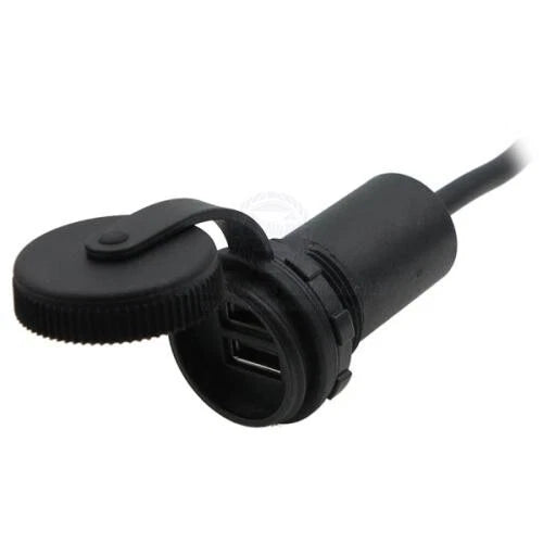 Power Socket Dual USB-A Flush Mount Black Waterproof Cover 12V/24V