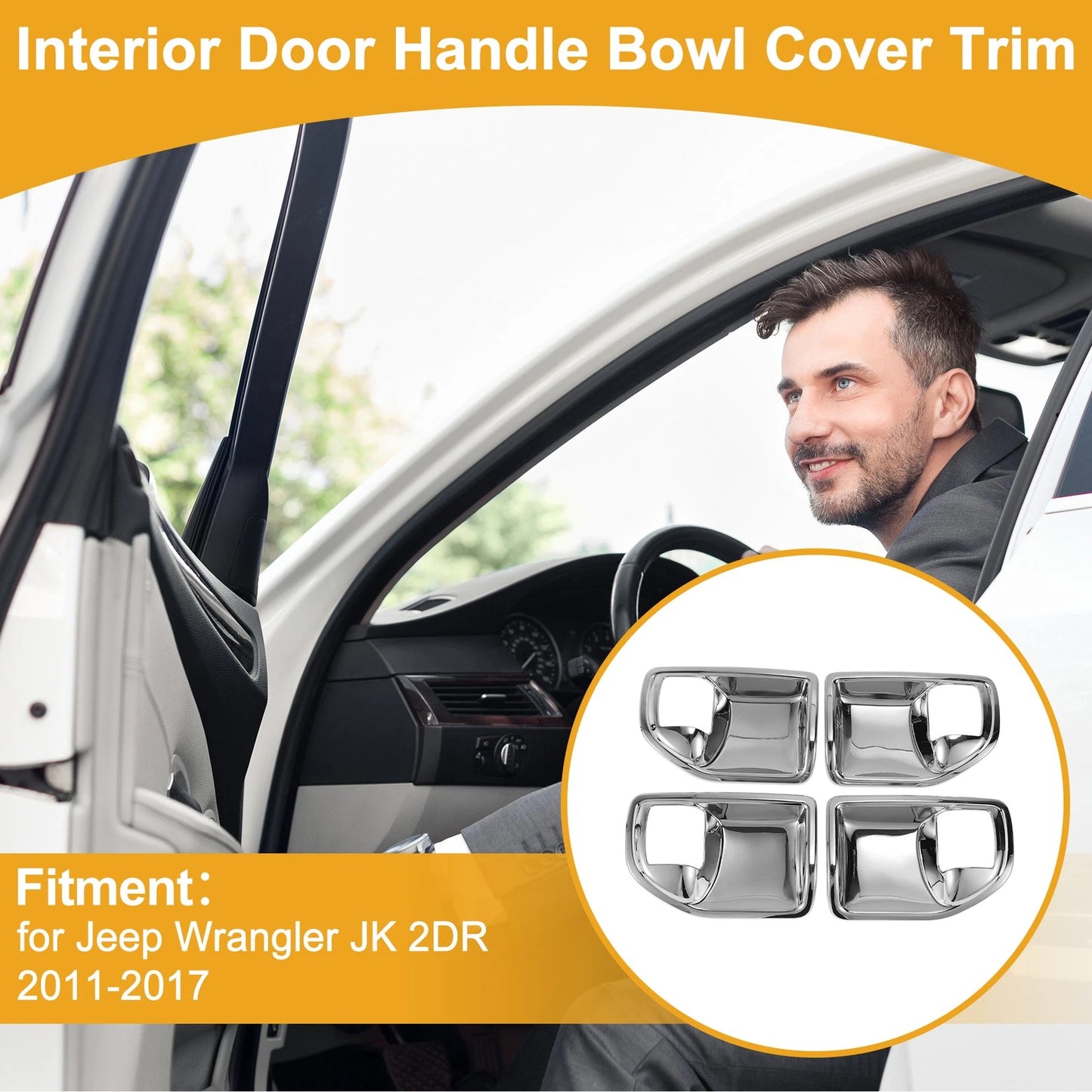 Interior Door Handle Bowl Cover Trim for Jeep Wrangler JK 4DR (2011-2017)