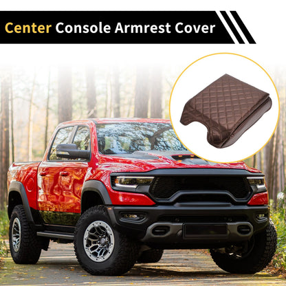 Armrest Cover for Ford F-150 Microfiber Leather Carbon Fiber Brown