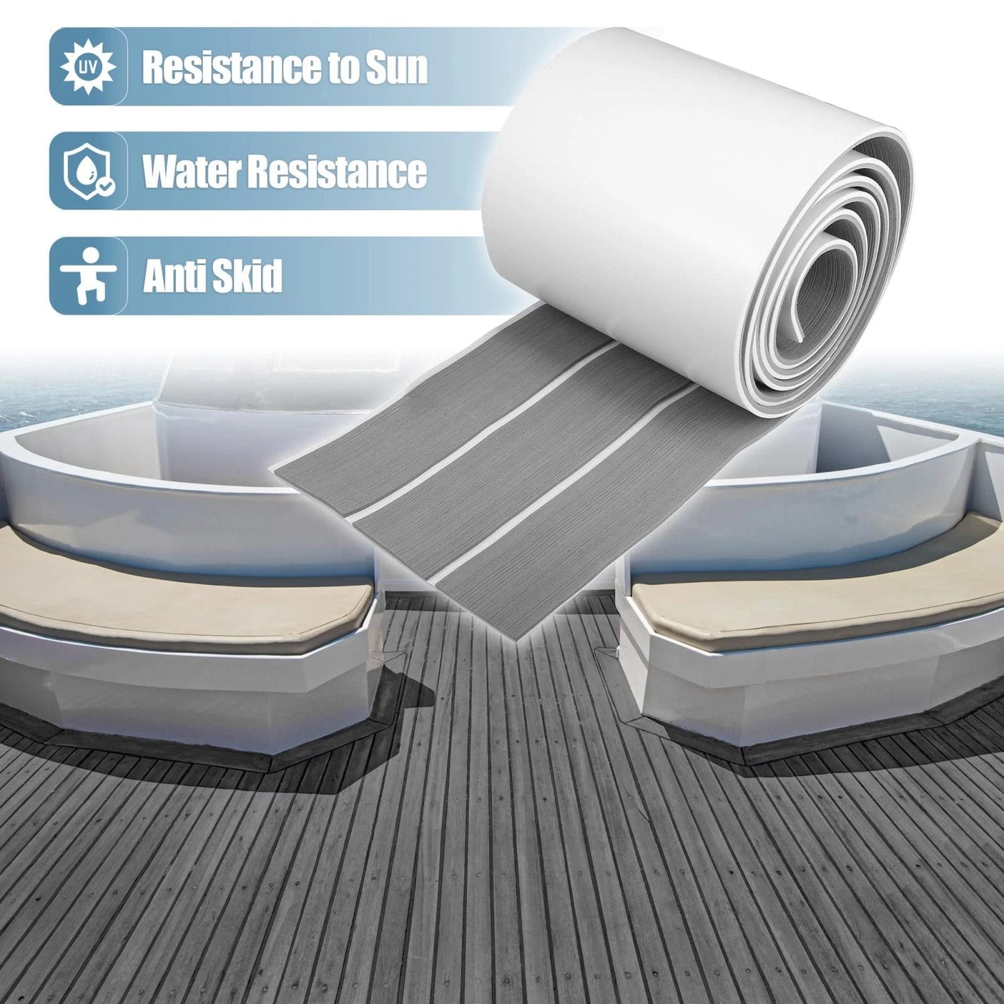 95x7 EVA Faux Teak Decking Sheet Flooring Mat for Boat Yacht Marine Gray White