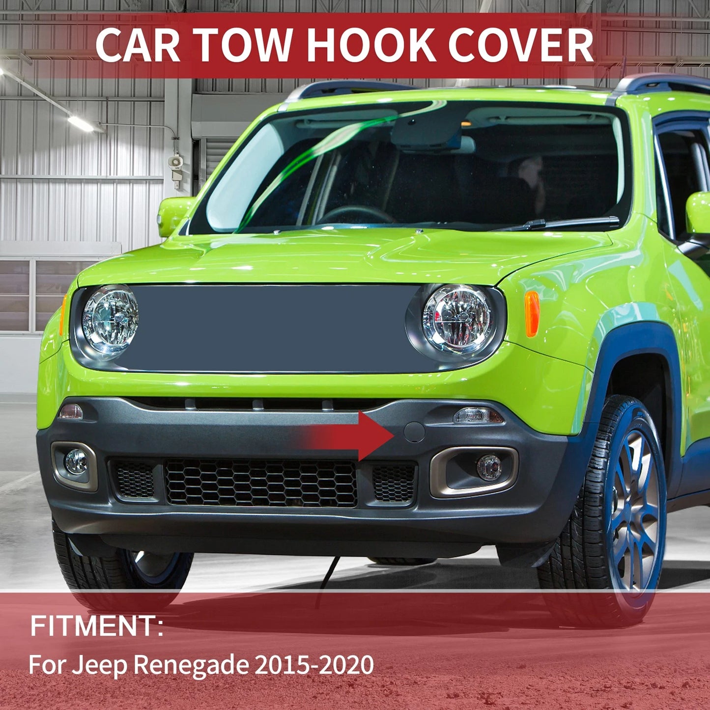 Front Tow Hook Cover for Jeep Renegade (2015-2020) Black 1 Pc