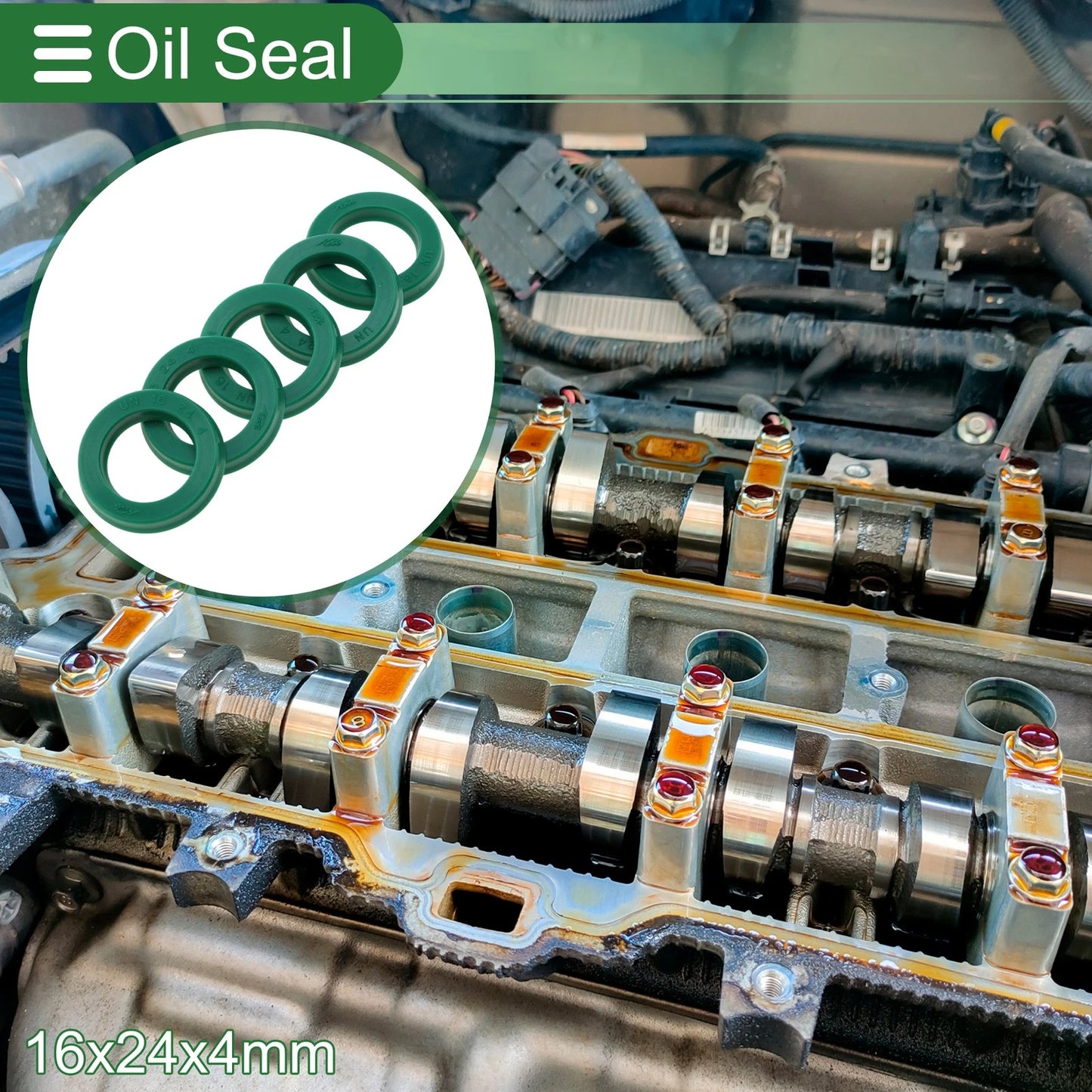Oil Seal 16x24x4mm TPU High Pressure Green 5 Pcs