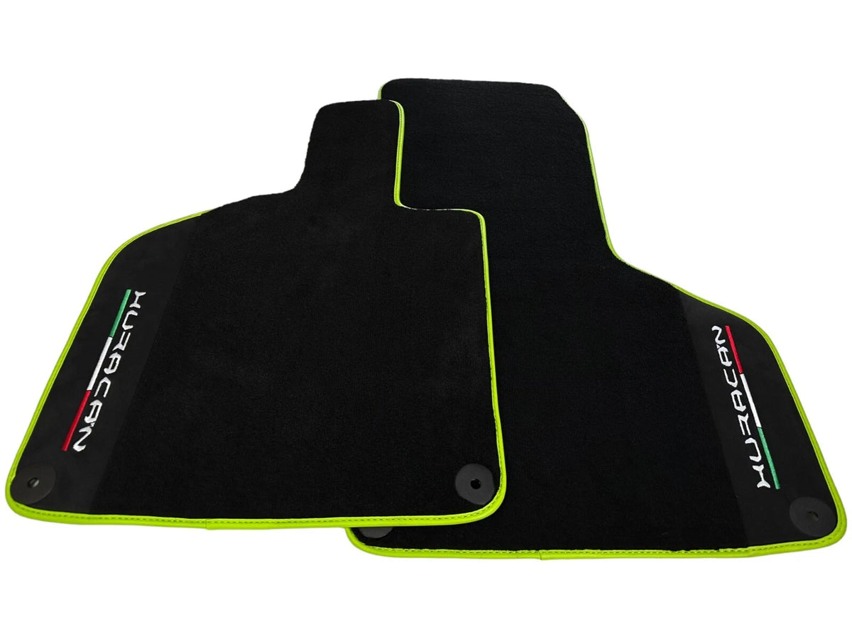 Black Floor Mats for Lamborghini Huracan with Alcantara Leather & Green Trim