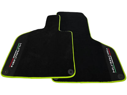 Black Floor Mats for Lamborghini Huracan with Alcantara Leather & Green Trim