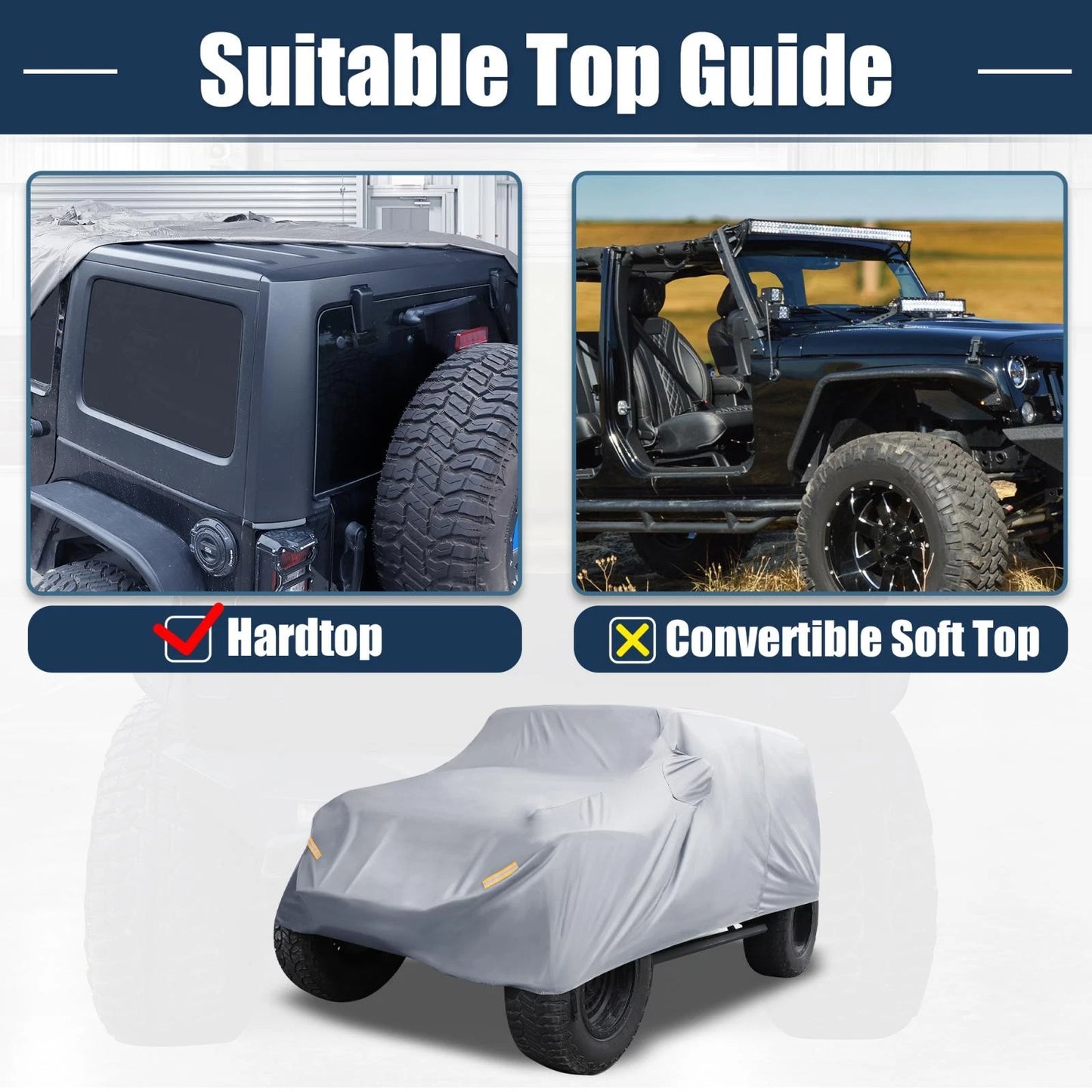 SUV Car Cover for Jeep Wrangler JK JL 4-Door (2007-2021) Sun Protection Gray