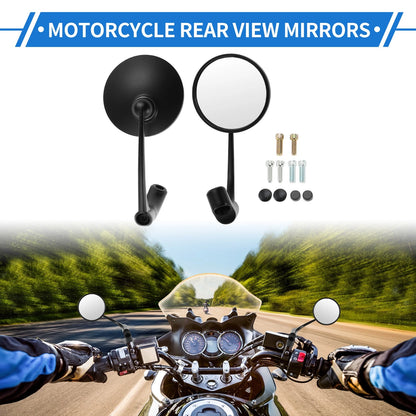 Motorcycle Rear View Mirrors Round Shape Handlebar Mirrors Black 1x