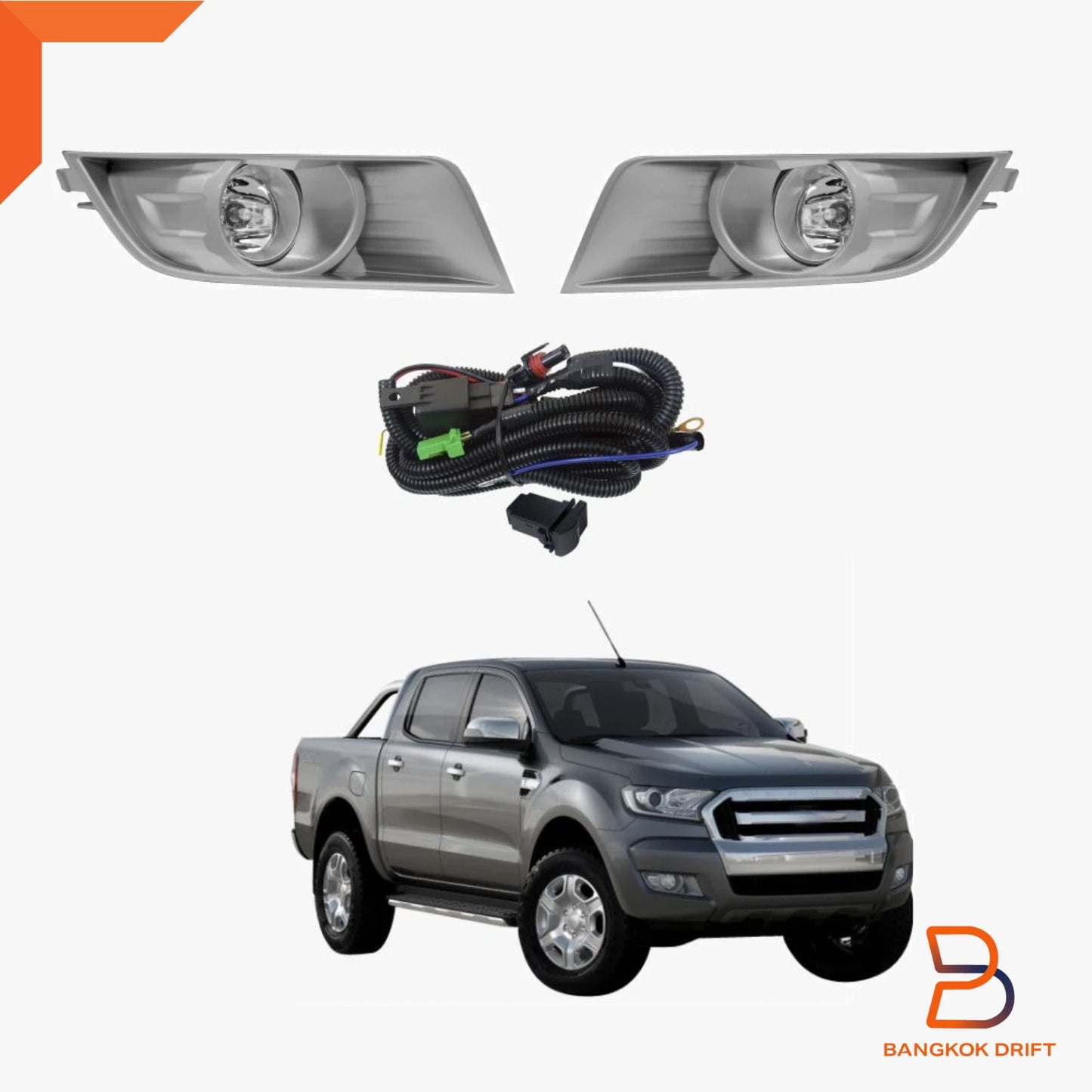 Grey Cover Fog Lamp Spot Light for Ford Ranger Ute T6 PX2 (2015-2018)