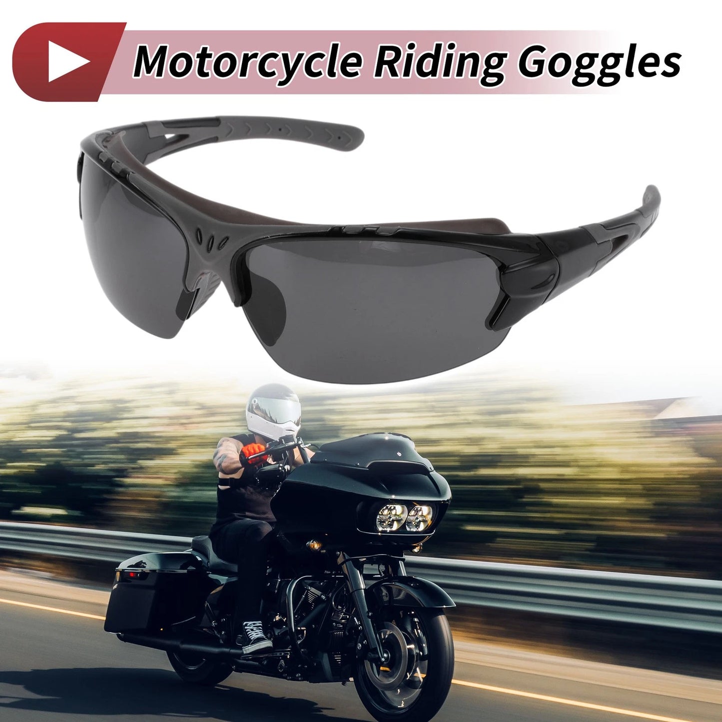 Motorcycle Riding Goggles Deep Gray Lens Black Gray Frame UV400