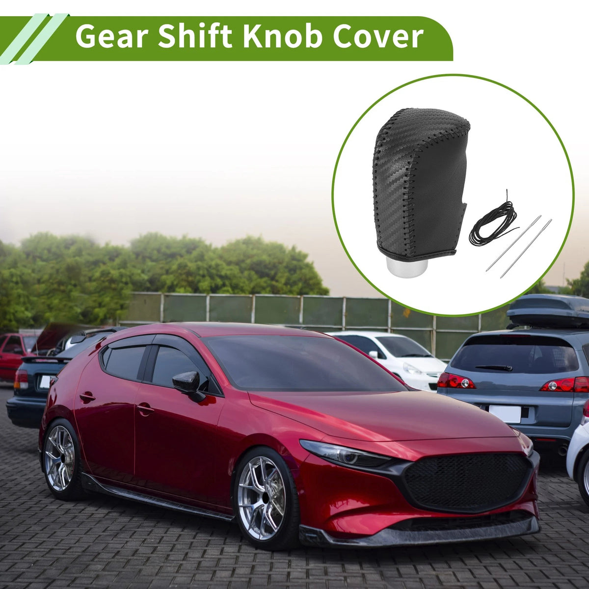 Car Gear Shift Knob Cover for Mazda 3 (2014-2018) Black Carbon Fiber