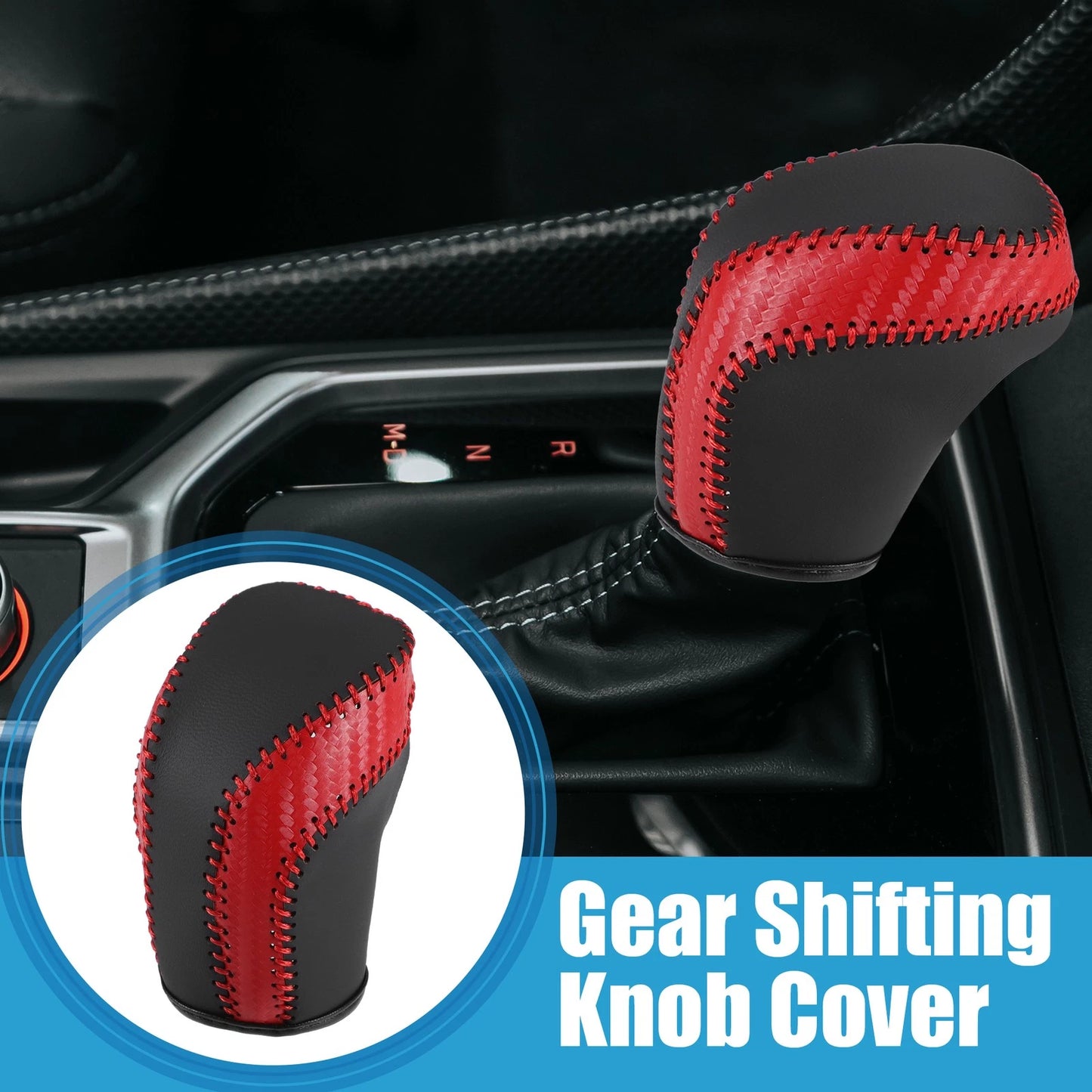 Car Gear Shifting Knob Cover for Toyota Corolla (2019-2022) Red Black Stitches
