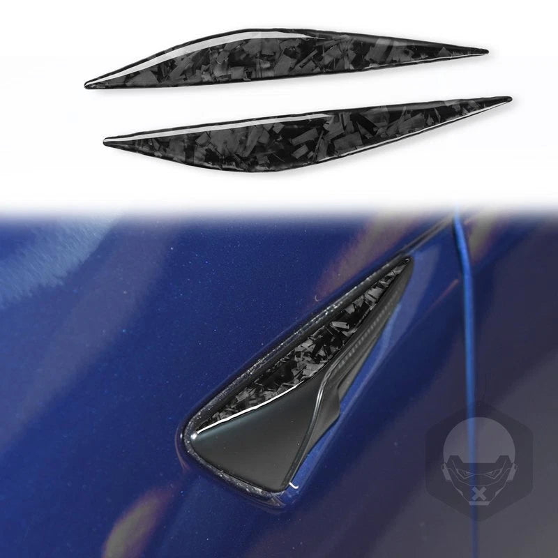 Forged Carbon Fiber Side Door Fender Vent Camera Cover Trim for Tesla Model 3/Y