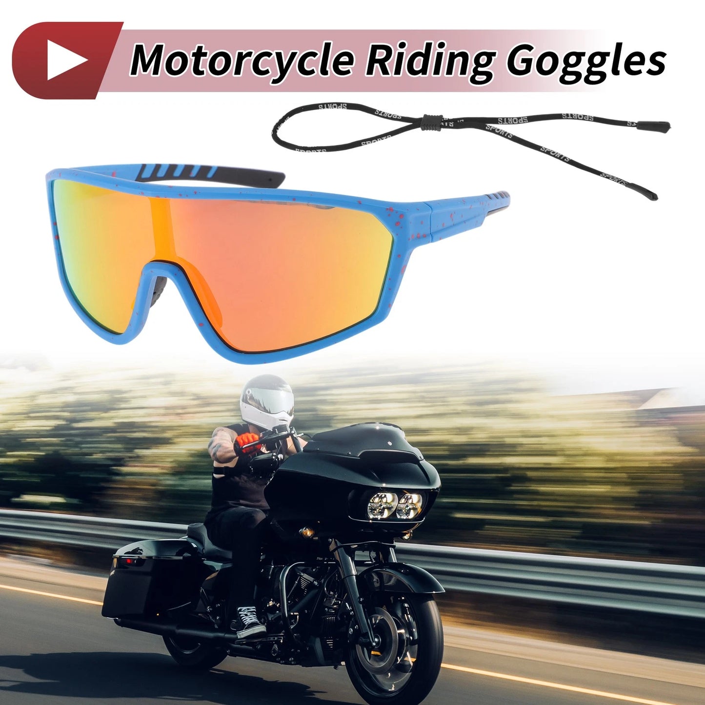 Goggles for Motorcycle Riding Red Lens Black Frame UV400