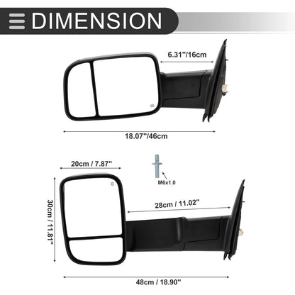 Tow Mirrors for Dodge Ram 2500-3500 Puddle Lamp Black (2003-2009)