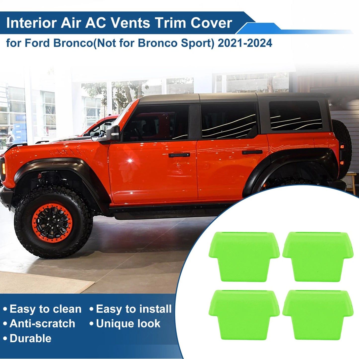 Air Condition Outlet Vent Trim Cover Frame Green for Ford Bronco (2021-2024) 4 x Pcs