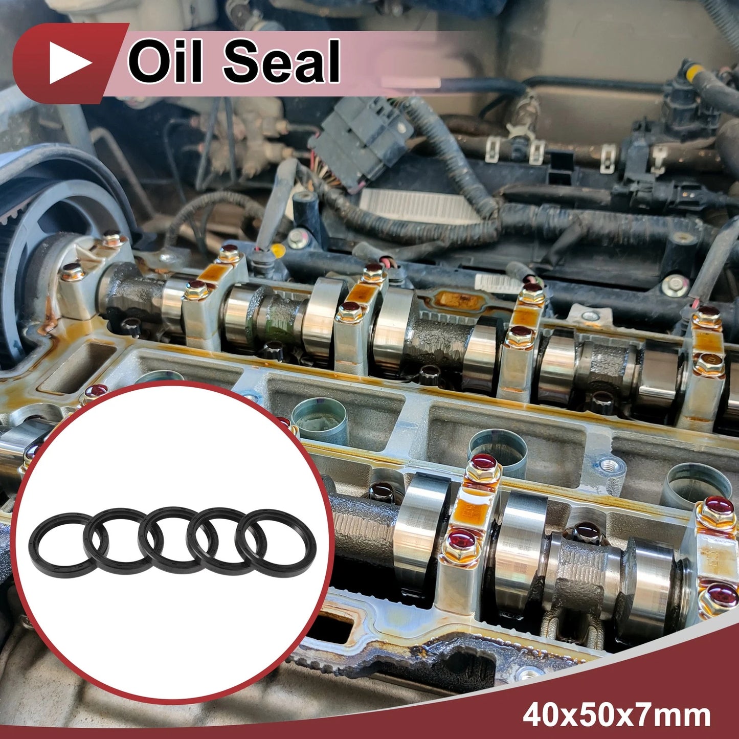 Rotary Shaft Seal 40x50x7mm Oil Seal Nitrile 70 Durometer Rubber Black 5 Pcs