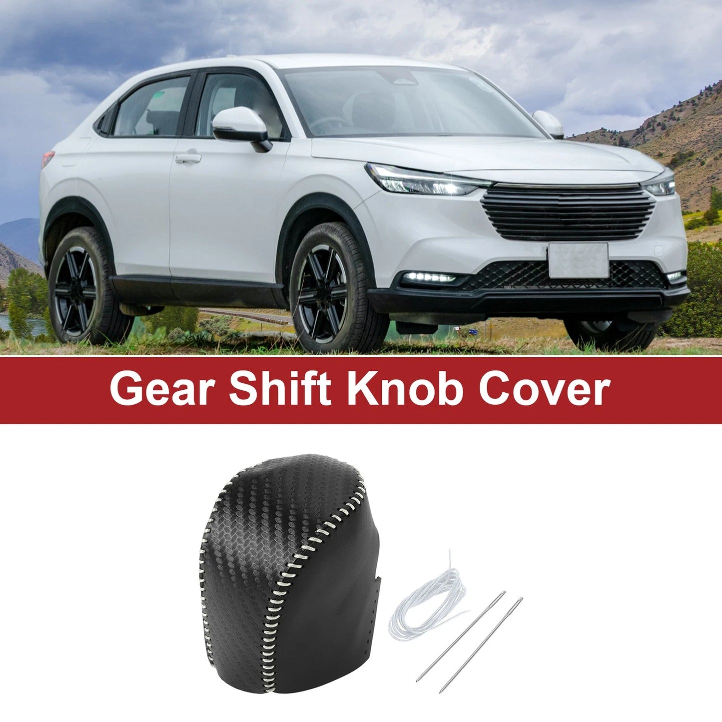Car Gear Shift Knob Cover 1 Pc for Honda HR-V (2023-2024) Black Carbon Fiber