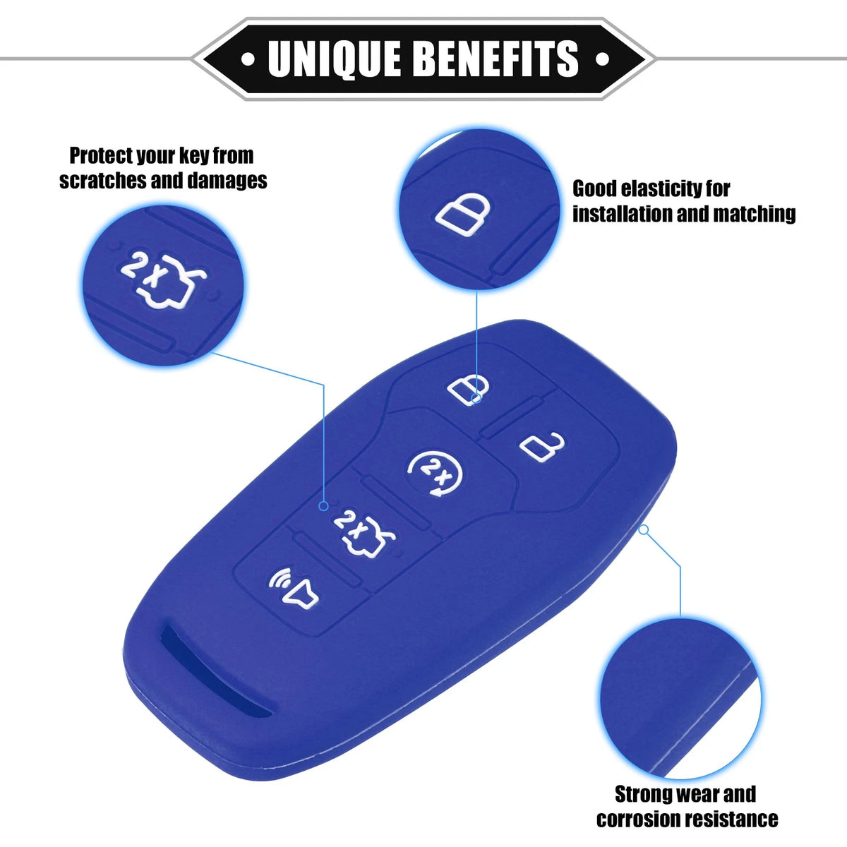 TPU Dark Blue Remote Keyless Smart Key Fob Cover for Ford Explorer (2011-2023)