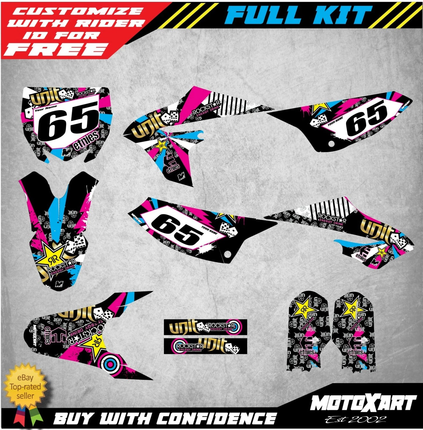 Custom Graphics Full Sticker Kit Decals for Yamaha YZ 65