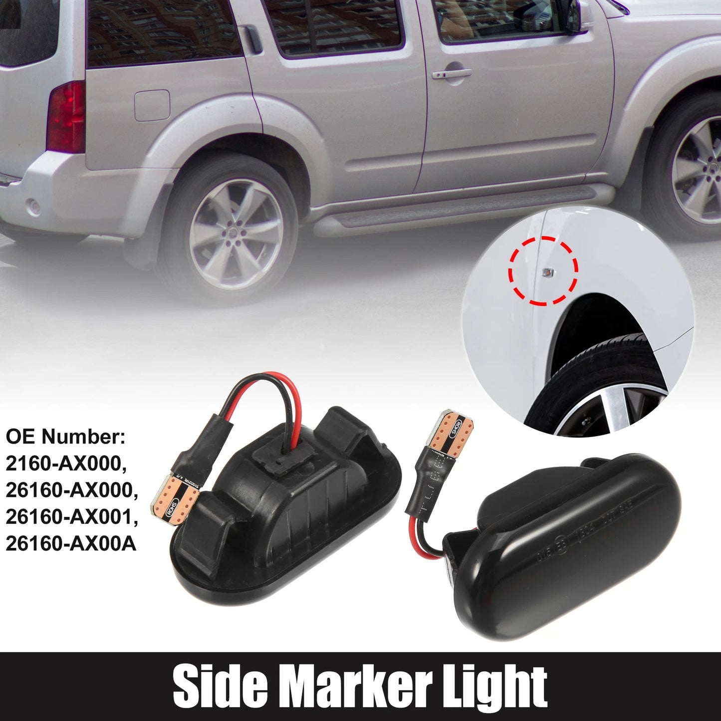 Pair Side Marker Lights for Nissan (2007-2012) Black Lens