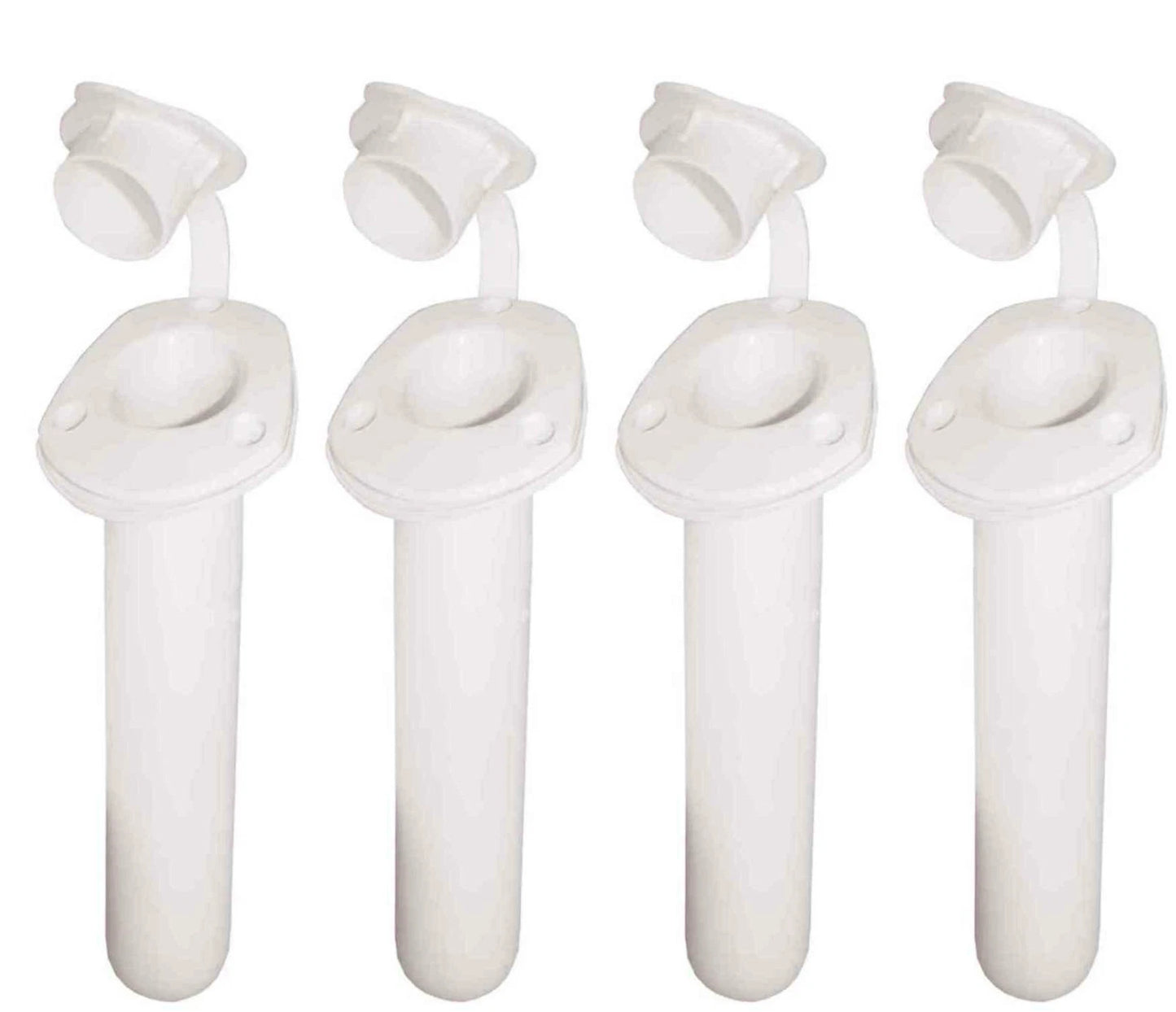 4 Boat Recessed White Fishing Rod Holders & Caps 30° Angle Drain Hole