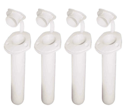 4 Boat Recessed White Fishing Rod Holders & Caps 30° Angle Drain Hole