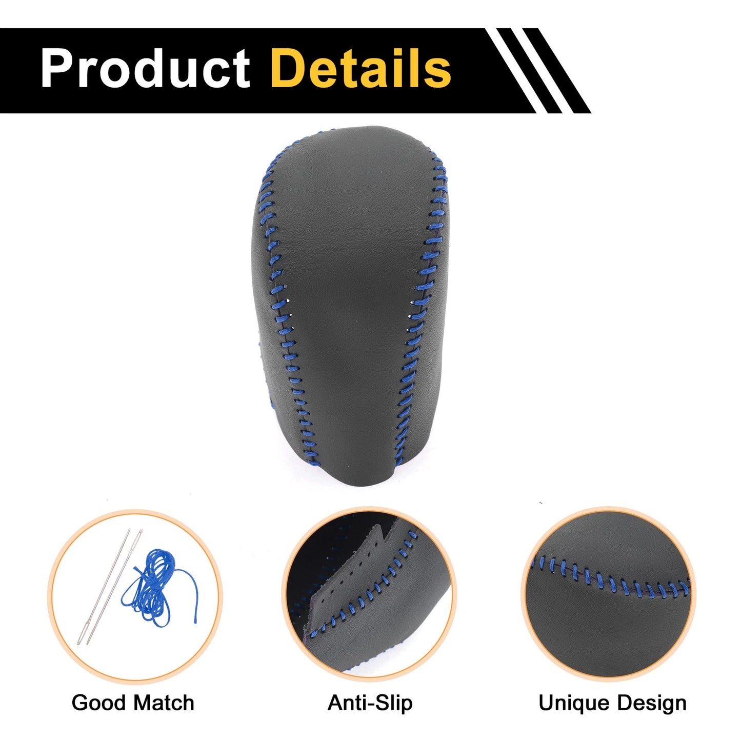 Car Gear Shift Knob Cover for Honda Civic (2016-2021) Black Blue Faux Leather